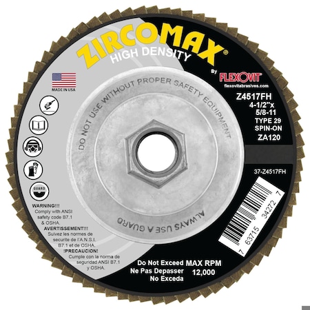 Flexovit FLAP DISC ZIRCOMAX 4-1/2inX5/8-11 Z4517FH